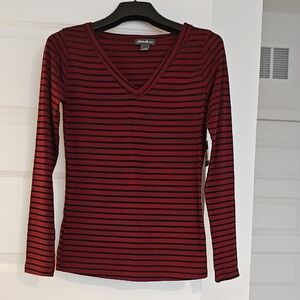 Eddie Bauer Burgundy Striped Long Sleeve Top